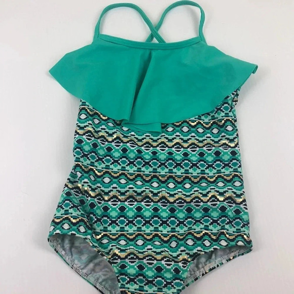 NEW LANDS’ END EUC GIRLS BATHING SUIT SUMMER SWIM GREEN CASUAL TRAVEL SIZE L 7 - Picture 2 of 7